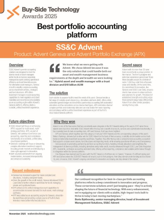 poster image for <p>SS&C APX and SS&C Geneva Share Waters BST Award Win</p>